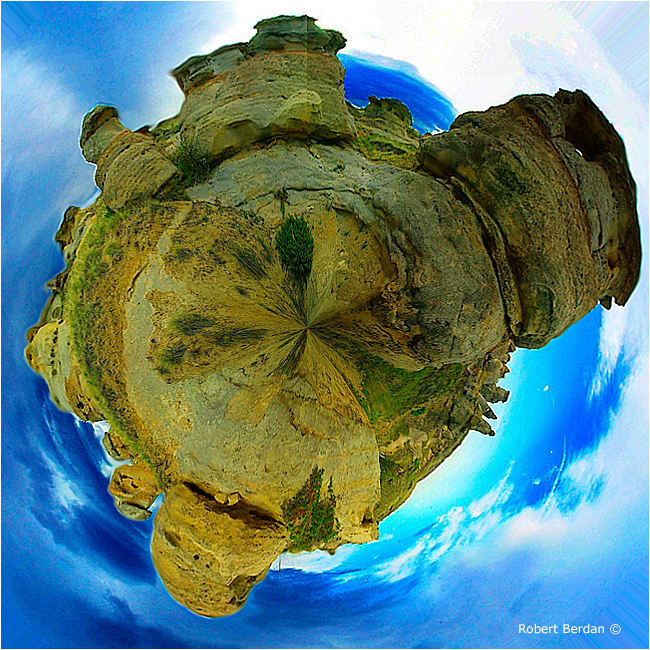 Planetary panorama of Writing-on-Stone provincial park, AB by Robert Berdan ©
