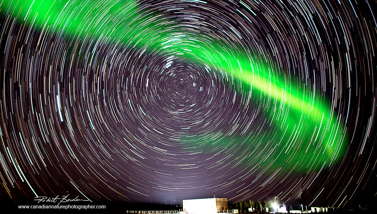 Composite image of star trails and Aurora Fort McMurray Robert Berdan ©