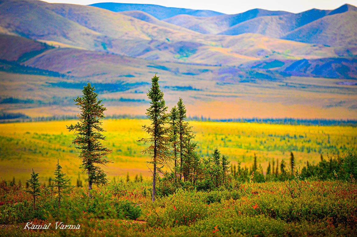mountains and tundra behind the Arctic circle marker by Kanal Vsarmsa
