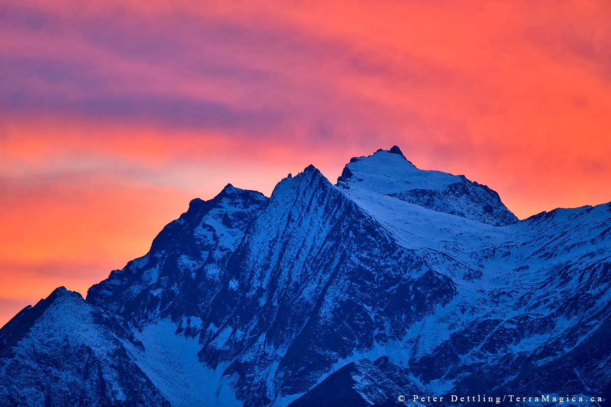The 2880m high Piz Fess as seen from the Calanda Mountain at dusk by Peter A. Dettling ©