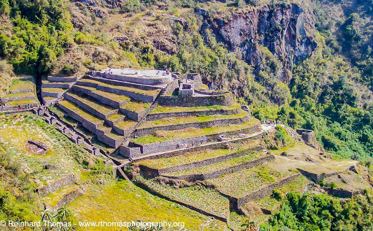 Inca ruins of Phuyupatamarca beside the trail  by Rheinhard Thomas ○