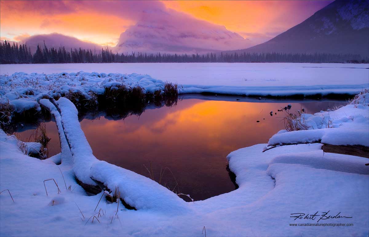 Sunrise at Vermilion Lake outside of Banff in Banff National Park in January by Robert Berdan ©
