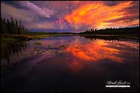Sunset over lake along Ingraham trail outside Yellowknife by Robert Berdan