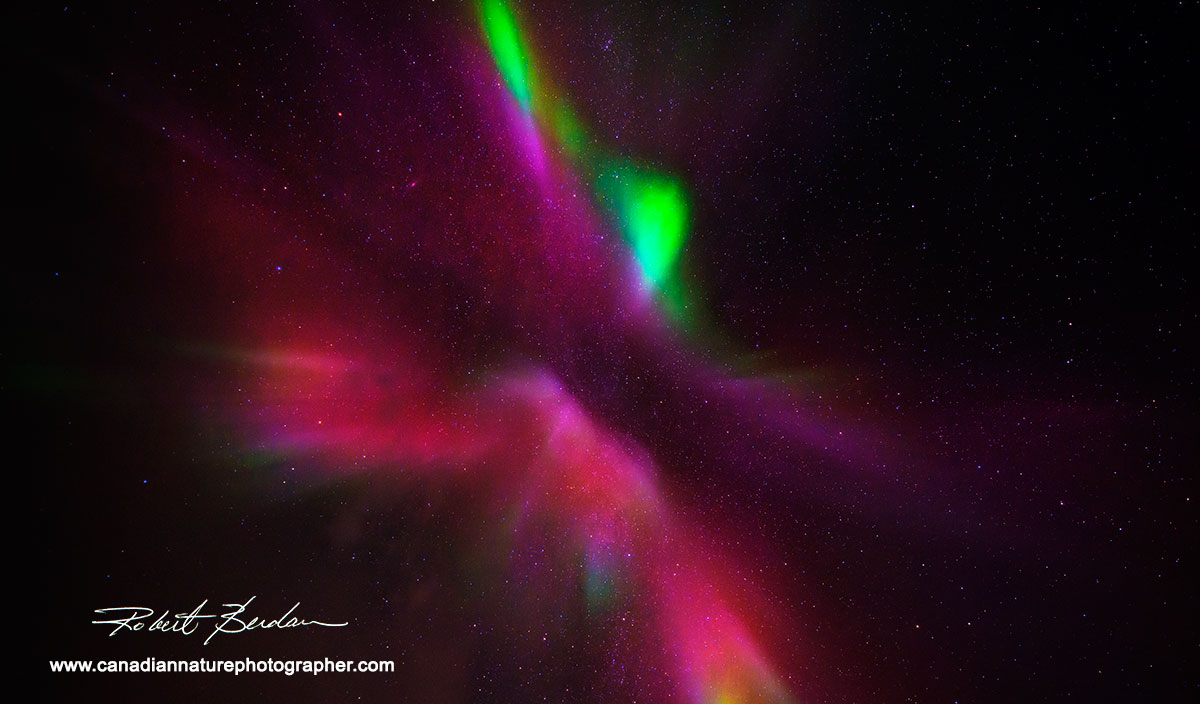 Very active aurora looking directly up at the corona.  Robert Berdan ©