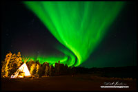 Aurora village and Aurora Borealis by Robert Berdan