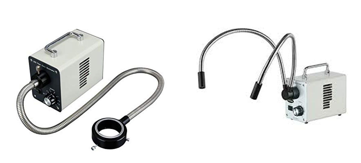 fibre optic lights: on the left a ring light and the right a goose neck light