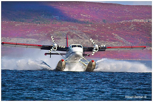 Air Tindi Twin Otter landing on Point Lake, NWT by Robert Berdan ©