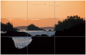 Rule of thirds grid overtop of a photo by R. Berdan 