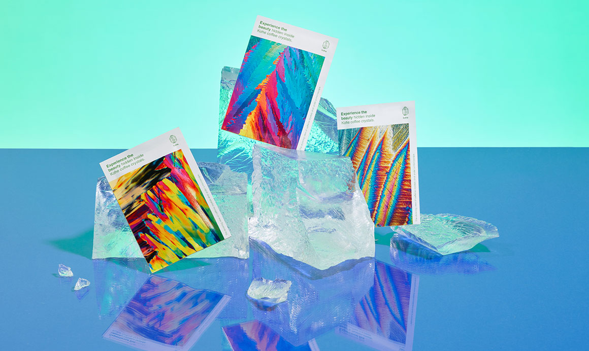 Caffeine crystals used for advertising and promotional packaging
