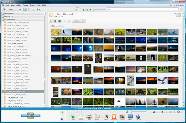 Screen shot of Picasa 3 showing thumbnails images by Robert Berdan ©