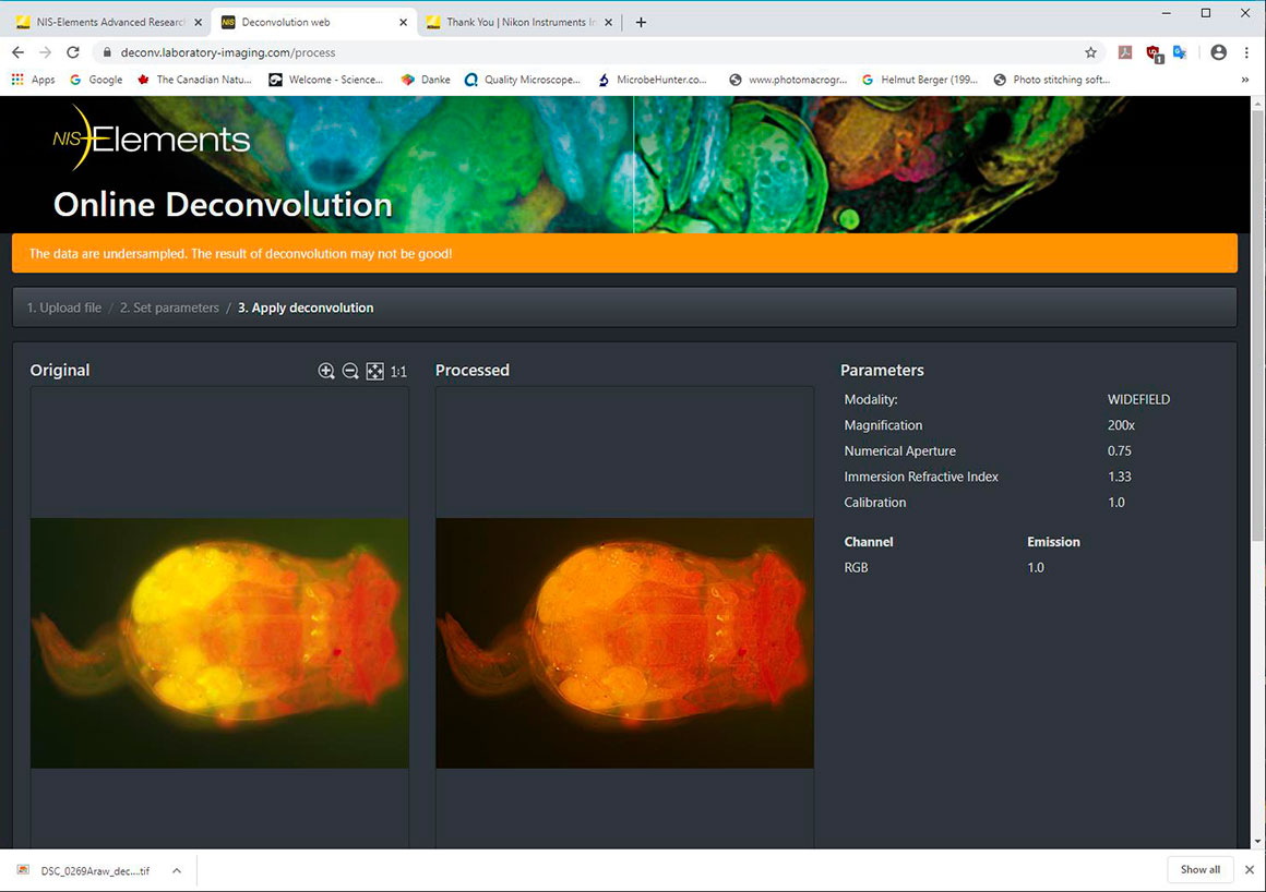 NIS elements web site with free deconvolution upload 