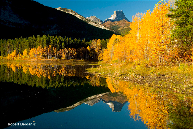 Wedge Pond in Autumn showing golden aspens by Robert Berdan ©