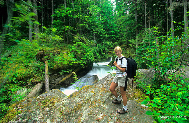 Hiker in front of Begbie creek by Robert Berdan &copy;