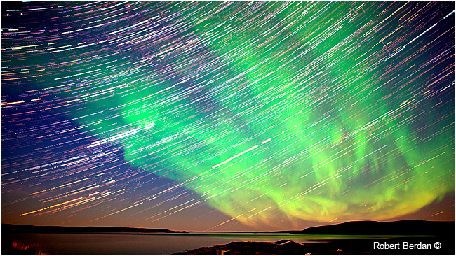 Star trails over Point Lake, NWT by Robert Berdan ©